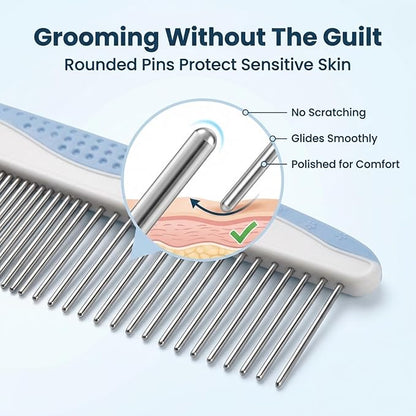 We Love Doodles Dog Grooming Comb Set & Large Dog Slicker Brush Bundle - Grooming Comb & Long Pin Brush for Dogs Kit - Removes Tangles & for Dematting - Brush for Shedding - Made in USA
