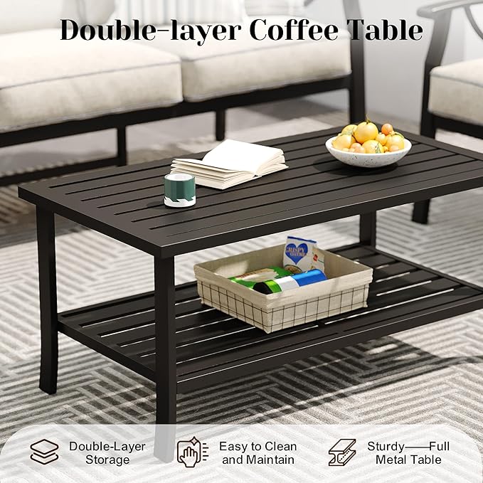 FansaFurn 5-Pieces Outdoor Patio Furniture Set, Outdoor Metal Sectional Furniture with Cushions, Outdoor Conversation Seating Set with Coffee Table for Garden, Balcony, Deck, Backyard, Black