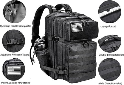 LHI Military Tactical Backpack for Men and Women 45L Army 3 Days Assault Pack Bag Large Rucksack with Molle System