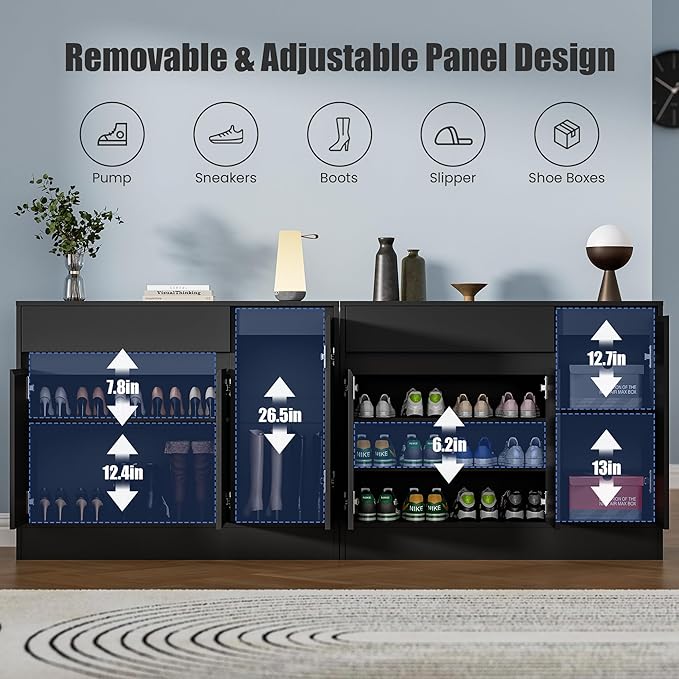 Shoe Cabinet Storage with 3 Doors, Freestanding Shoe Cabinet with Drawer &