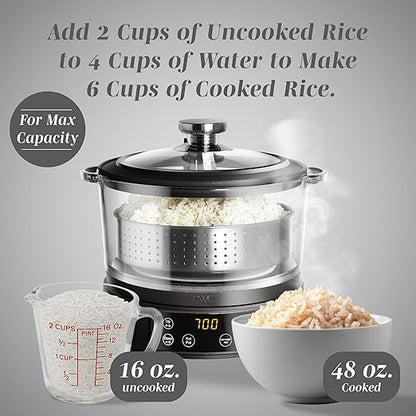 COOK WITH COLOR 3L Glass Mini Low Carb Rice Cooker – Holds 2 Cups Raw/Makes 6