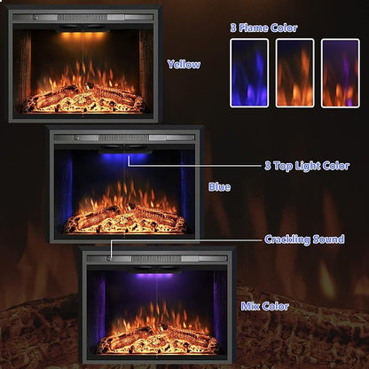 30 Inches Electric Fireplace Insert, 750W/1500W Fireplace Heater