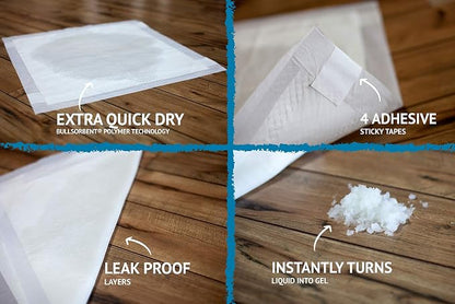 Puppy Pee Pads with Adhesive Sticky Tape (24x24) Large Premium Dog Pads - 6 Layer Dog Training Pads and Pet Wee Pads with Quick-Dry Bullsorbent Tech (150-Count, White)