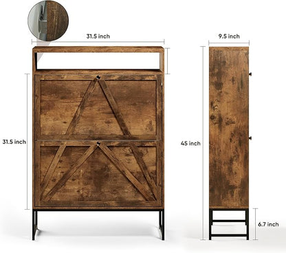 Shoe Storage Cabinet with 2 Flip-Up Doors, Freestanding Hidden Shoe Storage