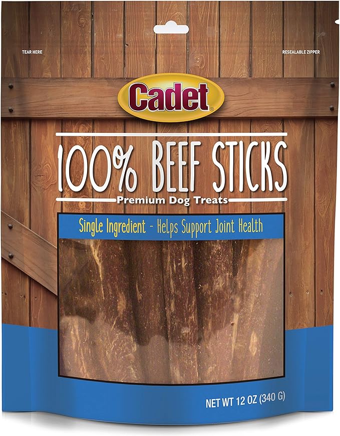 Cadet 100% Beef Strips Dog Chew Sticks, Long-Lasting Single-Ingredient Natural Treats, High-Protein, Perfect for Small & Large Breeds, 12 oz