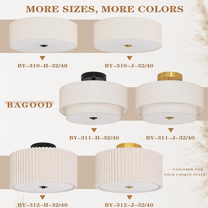 2 Light Semi Flush Mount Ceiling Light Fixture 12.6 Inch Modern Black Drum Ceiling Light Fixture with 2-Layer Fabric Shade Dimmable Close to Ceiling Light for Living Room Hallway Bedroom Entryway