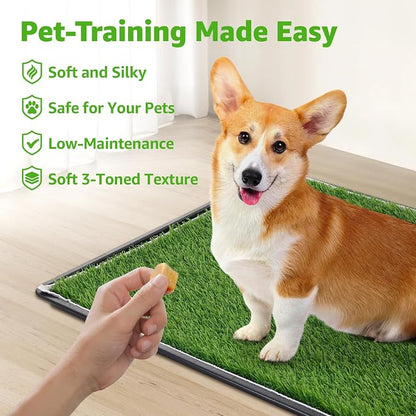 Dog Grass Pad with Tray for Dogs Puppy Potty Training to Pee & Poop Indoor | Dog Litter Boxes with Faster Drainage Artificial Grass & Quick-Absorbency Washable Pee Pads, Protect Floor Furnitures
