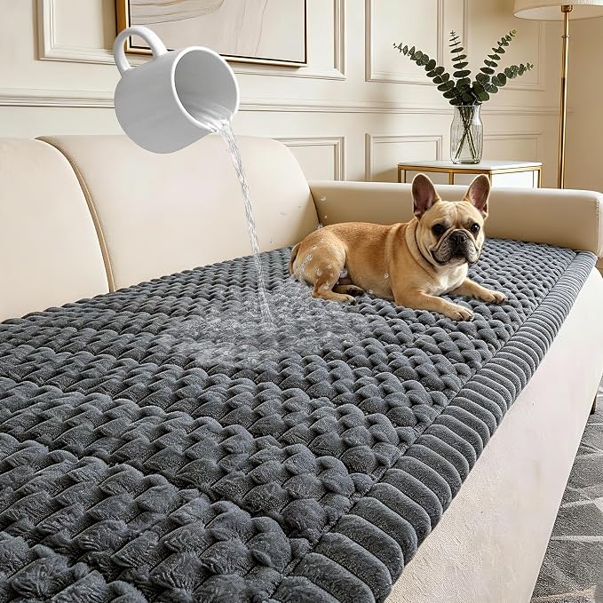 Waterproof Couch Cover for Dogs Washable,Nonslip Fuzzy Durable Pet Friendly | Soft Slipcovers for 3 Cushion Sofa Cover,Plush Thick Protector Fits Mat Bed Leather & Fabric Couches (Grey 27.6"x59.06")