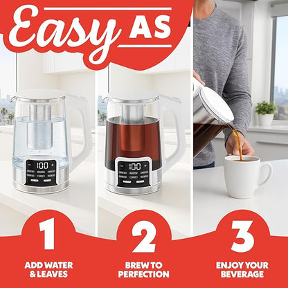 Gourmia Electric Programmable Glass Kettle – 1.7L Temperature Control Tea &