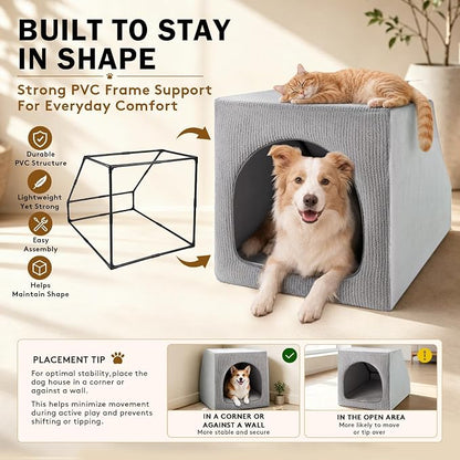 Indoor Dog House for Small Medium Dogs, Enclosed Dog Cave Bed | Washable Removable Cover, Cozy Pet House with Soft Cushion, Indoor Dog Bed for Puppies and Small Breed, 26" L x 20" W x 20" H