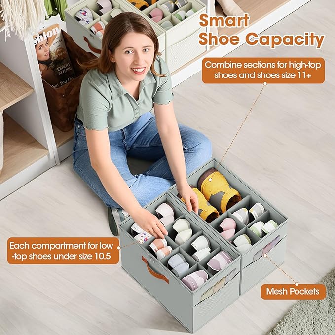 2 Pack Shoe Organizer for Closet, Foldable Shoe Storage Organizer