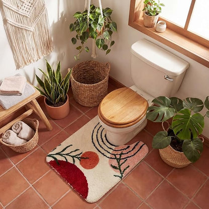 Drydiet Toilet Rug U Shaped Washable Soft and Absorbent Bathroom Rugs Non Slip Bath Mat Machine Wash Bathroom Contour Rug for Toilet Base, 24 x 20 Inch(Boho Color)