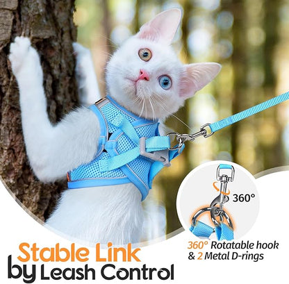 Dooradar Cat Harness and Leash Set, Escape Proof Lightweight Kitten Harness, Soft Breathable Reflective Vest for Outdoor Walking Traveling, Adjustable for Large Cats, Orange & Blue, L
