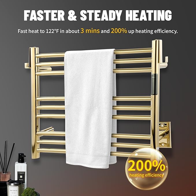 K&KALONZO Towel Warmer for Bathroom, Wall-Mounted 9-Bar Heated Towel Rack