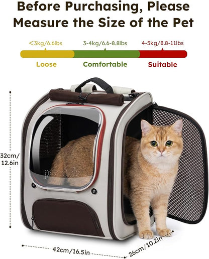 Pecute Dog Backpack Carrier,Large Space Dog Bubble Backpack,Ergonomic,Khaki | Upgraded Transparent Window Offers Greater Transparency,More Wear-Resistant,Sunshade curtain,Folding bowl,Ventilated