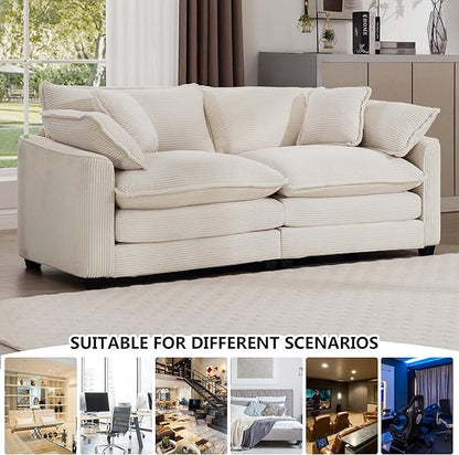 Aoowow Corduroy Loveseat Couch,Modern 2 Seater Cloud Couches for Living Room,Modular Sectional Cloud Sofas with Deep Seat,Large Love Seat for Small Spaces,Apartment,Office. (Beige, 2 Seater)