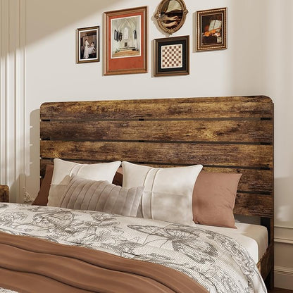 King Size Wooden Bed Frame with Headboard, Rustic Farmhouse Platform Bedframe with Wood Slat Support, Sturdy and No Noise, Easy Assembly (Brown, King)