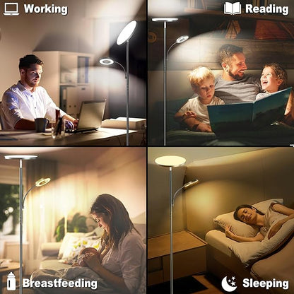 Floor Lamps for Living Room Bedroom, 42W/4300LM Super Bright LED Floor Lamp with Remote and Touch Control, Stepless Dimmable, 69" Tall Standing Lamp with Gooseneck Reading Light for Hotel Office