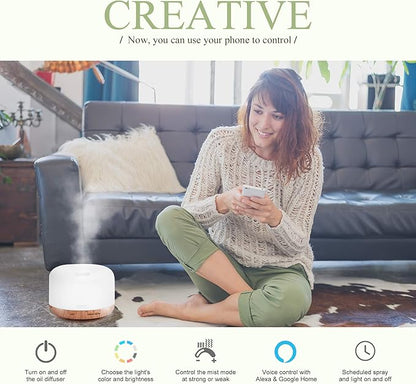 ASAKUKI Smart Wi-Fi Essential Oil Diffuser, App and Voice Control Compatible