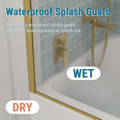 Sunrosa 24"×60" Bathtub Glass Panel, 8mm Thick Shower Screen, Brushed Gold