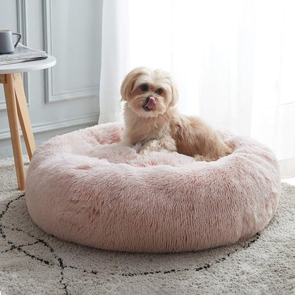 Western Home Calming Donut Small Medium Pet Dog Bed Washable,27" Pink | Fluffy Faux Fur Round Cuddler,Anti-Anxiety,Anti-Slip Bottom,Plush Pet Dog Beds for Small Medium Sized Dogs,Up to 35 LBS