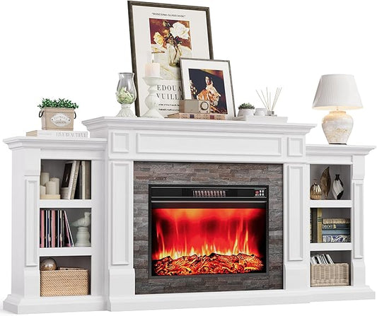 80" Electric Fireplace with Mantel, Fireplace TV Stand