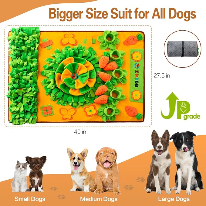 Snuffle Mat for Large Dogs, 40'' x 27.5'' Sniff Mat for Dogs, Portable Slow Feeding Mat for Foraging Skills and Stress Relief, Interactive Indoor/Outdoor Dog Puzzle Toys for Nosework Training