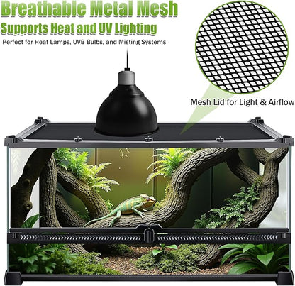 Reptile Terrarium 20"x12"x10", Full Glass Tank Enclosure for Small Reptiles, Geckos, Frogs, Lizards, Snakes, Spiders, Turtles, Rainforest Terrarium Habitat