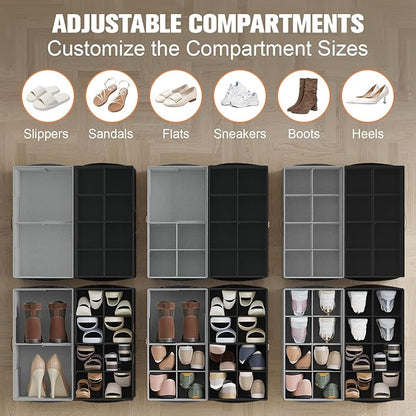 2 Pack Shoe Organizer for Closet, Foldable Shoe Storage Organizer