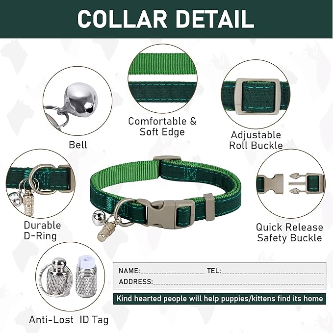 GAMUDA Small Pet Harness Collar and Leash Set, Step in No Chock No Pull Linen Fabric Soft Mesh Dog Vest Harnesses Reflective for Dogs Puppy Cats Kitten Rabbit (Green, M)