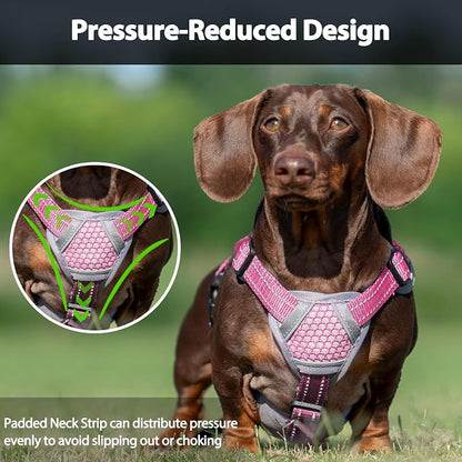 Escape Proof Dog Harness, Dachshund Harness, Reflective Dog Harness with Handle, Durable,Adjustable Vest for Small Medium Large Dogs Walking, Training, and Running Gear (Pink,M)