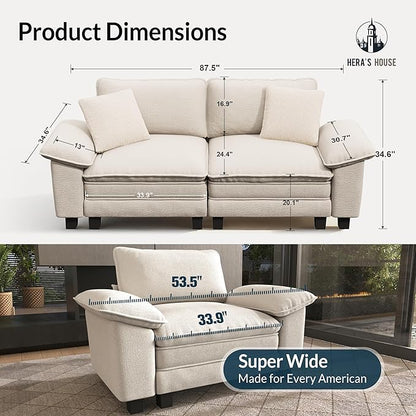 HERA'S HOUSE 88" Modular Sectional Sofa, Loveseat Couches for Living Room, Comfy Cloud Couch 2-Seater Deep Seat Sofa with Throw Pillow, Chenille Beige