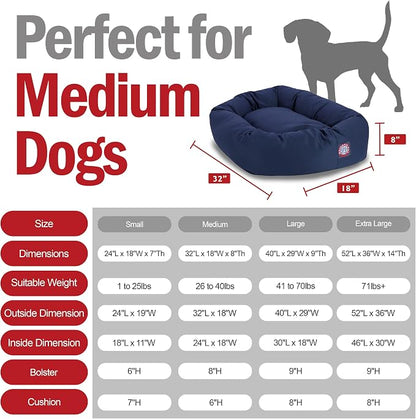 Majestic Pet Bagel Calming Dog Bed, 32 Inch Medium, Round, Washable, Blue | Cozy Soft Fluffy Donut Pet Bed with Spine Support for Head Rest – Anti-Anxiety Comfort for Puppies & Dogs, 32x23x7 Inches