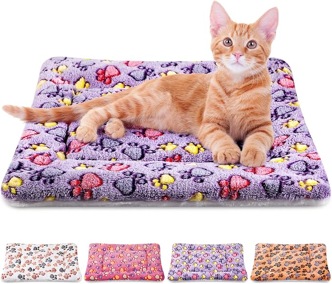 4 Pack Ultra Soft Dog Cat Bed Mat with Cute Prints Reversible Fleece Dog Crate Kennel Pad Cozy Washable Thickened Hamster Guinea Pig Pet Bed Mat for Small Animals(21 x 14 Inches,Vivid Color)