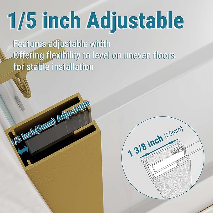 Sunrosa 36"×76" Shower Glass Panel, 8mm Thick Shower Screen, Brushed Gold