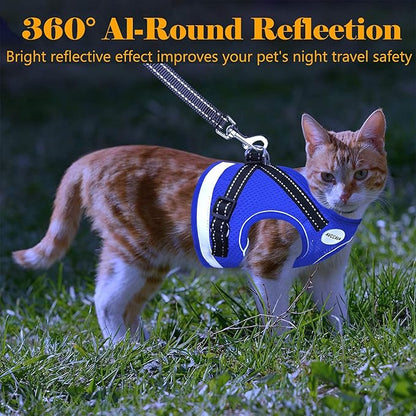 Cat Harness and Leash for Walking, Kitten Escape Proof Harnesses, Adjustable Reflective Puppy Harness with Leashes Set, Easy Adjustable Soft net Breathable Pet Safety Vest