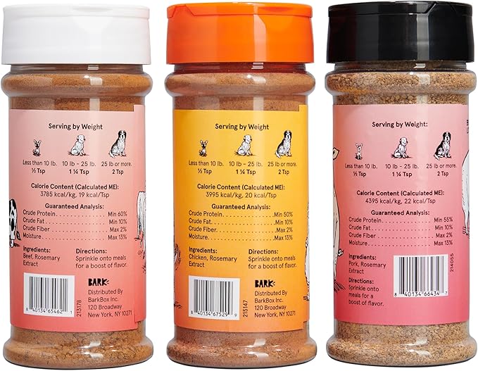 Barkbox Beef, Chicken, Ham Dog Treat Topper - High Protein Ingredient Meal Mixer, Rosemary Extract for Large & Small Breeds, Elevate Food Dining, Shake & Pour for Bowls (Pack of 3)