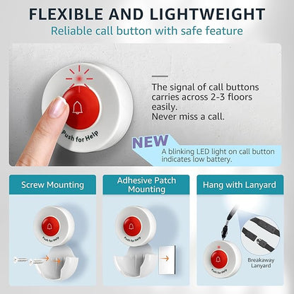 Call Button for Elderly and Caregiver Pager Portable SOS Alert System Alarm for