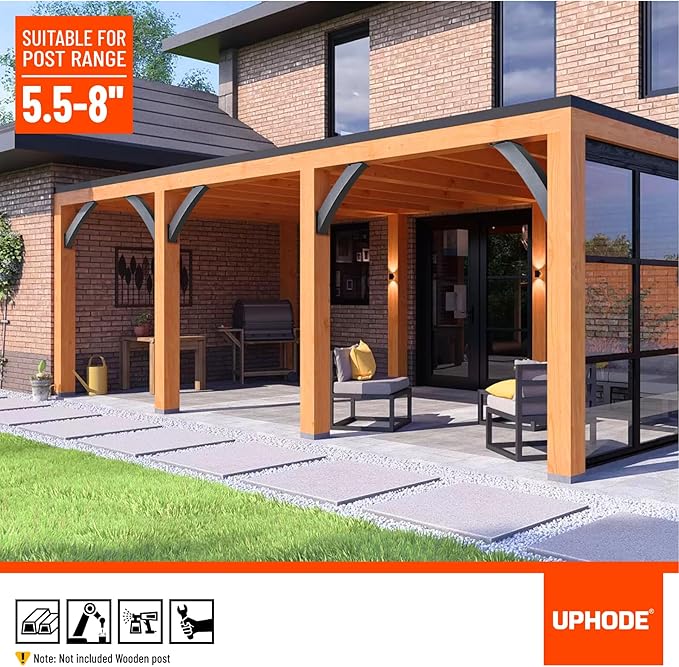 Uphode Heavy Duty Integrated Arc 4''x4''(Actual Tube Dia: 3.2''x 3.2'') 45 Degree Angle Support Pergola Brackets Q235-Steel 4Pack