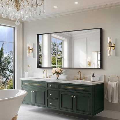 CIRCUMI Black Bathroom Mirror, Brushed Finish, Tempered Glass, Large Mirror