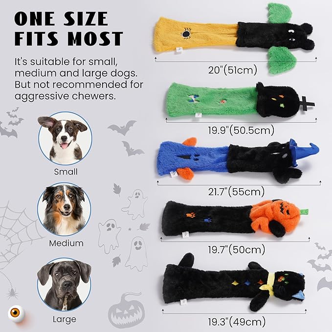 Nocciola 5 PCS Halloween Dog Squeaky Toys, No Stuffing Plush Dog Toys with Crinkle Paper, Perfect Present for Puppy, Small, Medium and Large Dogs