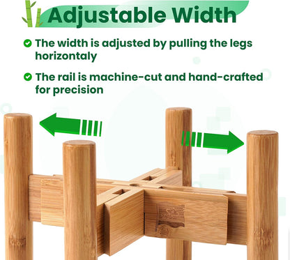 Dog Bowl Stand for Medium Breeds - Raises Bowls to 9-inch High, Ants/Bugs-Off - Adjustable, Fits Various Sizes of Dog Food/Water Bowls and Slow Feeders - Bamboo
