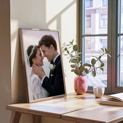 MRC Wood Products Custom Printed Portrait – Personalized Photo Artwork on Canvas Textured Board – 4 Size Options & 2 Frame Choices