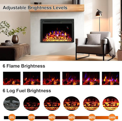 23.6 Inch Electric Fireplace Insert, Recessed Electric Fireplace Heater