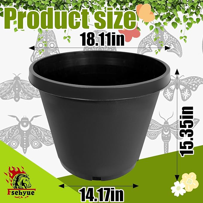 15 Gallon Nursery Pots Plastic Container Injection Molded Pot for Plants Flexible with Drainage Holes Suitable for Plants Soil Growers or Hydroponics Black 10 Pcs