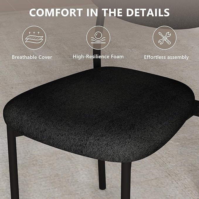 Einhomn Upholstered Dining Chairs Set of 6, Stackable Modern Dining Room Chairs, Kitchen Chairs w/Soft Velvet Backrest & Sturdy Metal Legs for Restaurant, Living Room, Black