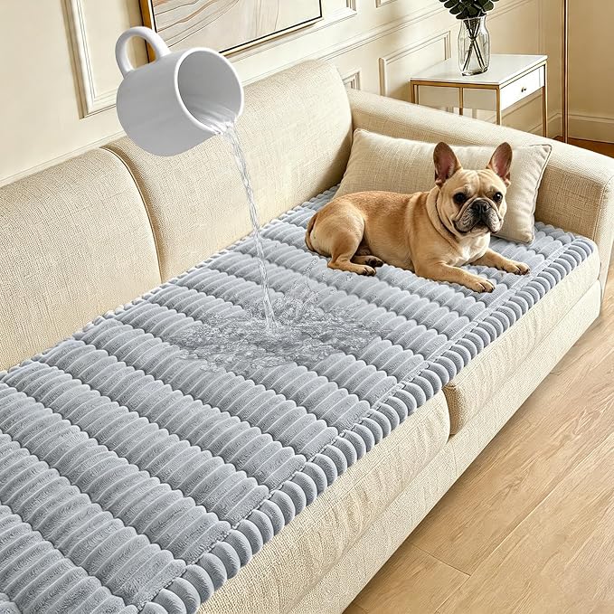 Waterproof Couch Cover for Dogs Washable,Nonslip Fuzzy Durable Pet Friendly | Soft Slipcovers for 3 Cushion Sofa Cover,Plush Thick Protector Fits Mat Bed Leather & Fabric Couches (Light Grey 27.6"x70.9")