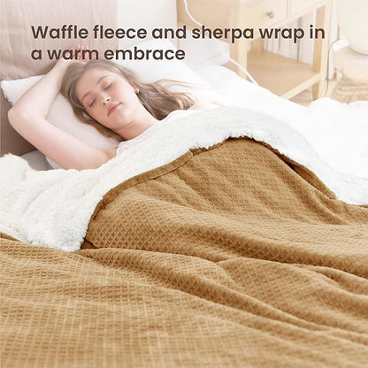 Heated Blanket Electric Blanket Full Waffle, 72x84 Inches Sherpa Fleece Fast