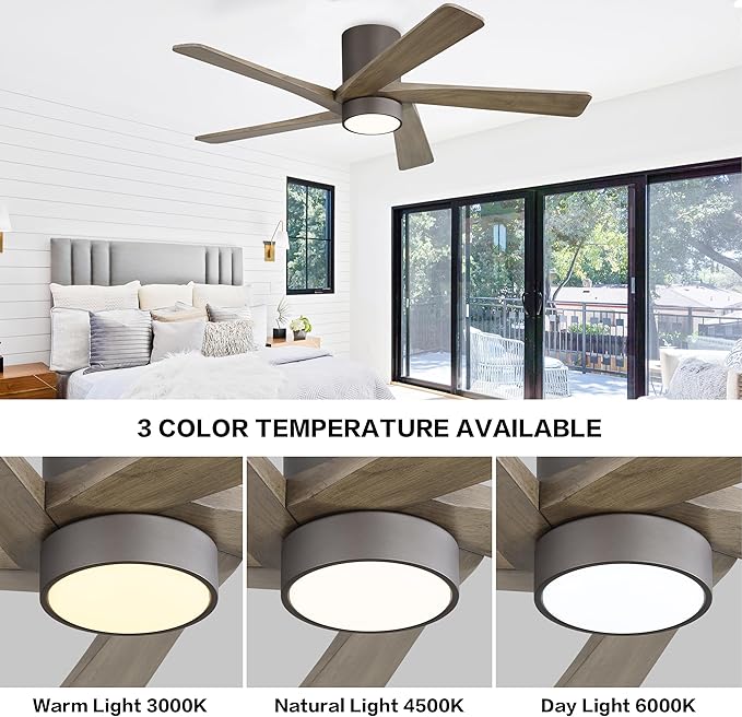 WINGBO 48 Inch Flush Mount DC Ceiling Fan