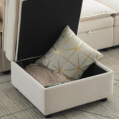 Abbrevi 27" Large Square Ottoman with Storage, Modern Upholstered Footrest with Anti-Slip Legs for Couch Coffee Table Living Room, Bedroom, Entryway, Chenille Beige